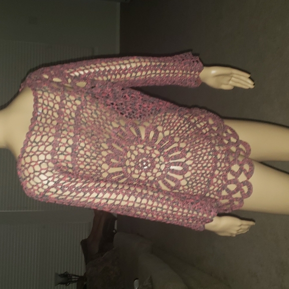 Tempo Paris s crocheted long sleeve top - Picture 3 of 4
